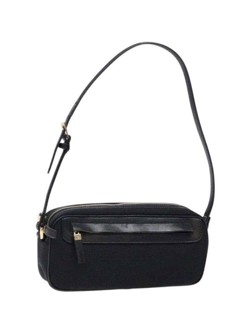 Salvatore Ferragamo Gancini Shoulder Bag Canvas Leather Black Gold